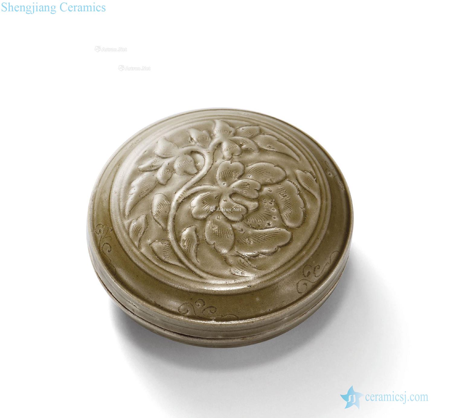 The song of the kiln green glazed carved peony grains box