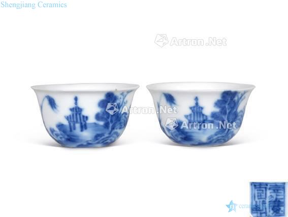 qing Blue and white landscape pattern (a) small cup