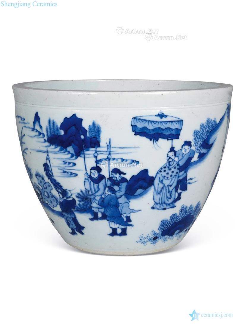 Ming chongzhen Blue and white characters cylinder