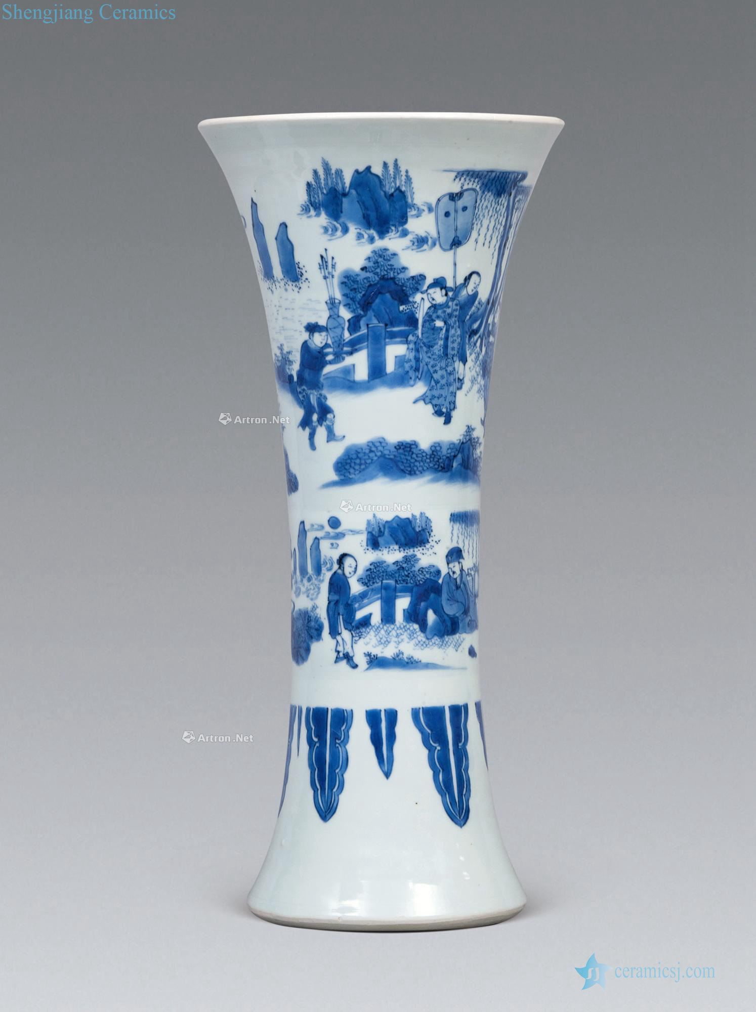 Ming chongzhen Blue and white vase with landscape characters
