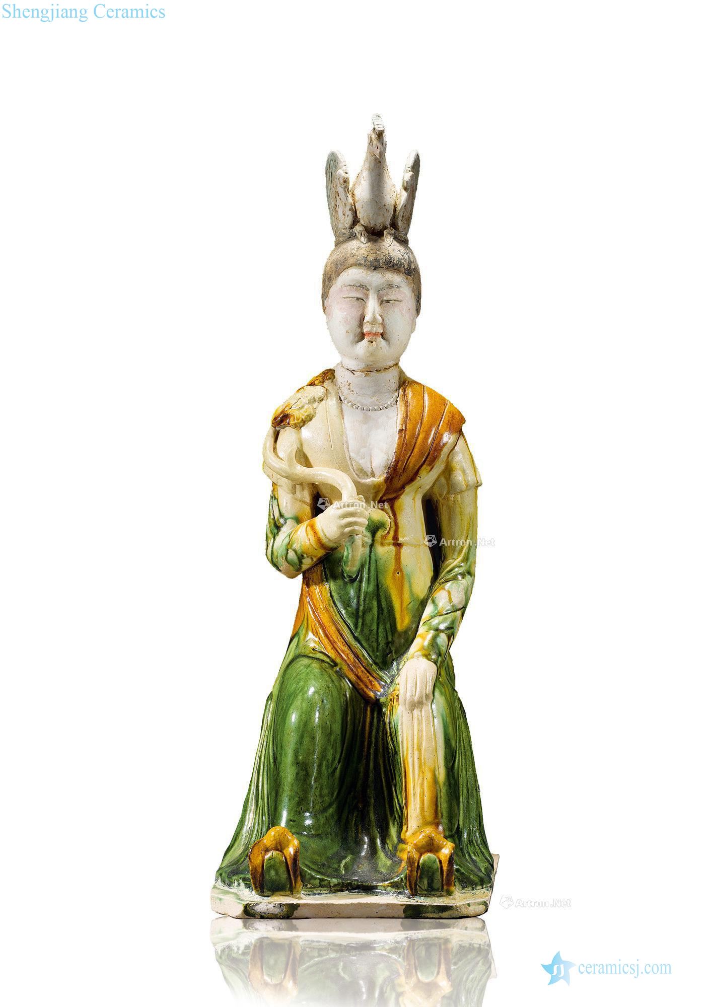Tang three-color female sitting lady