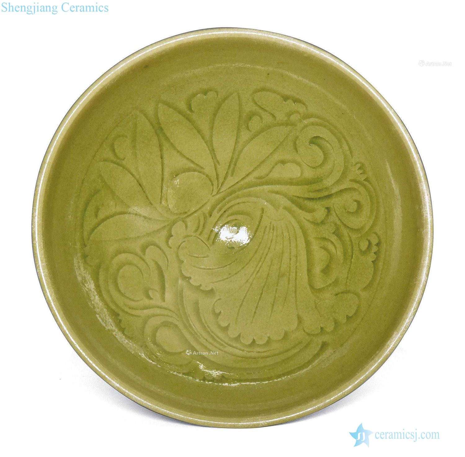 Song/gold Yao state green glazed carved lotus pattern bowl