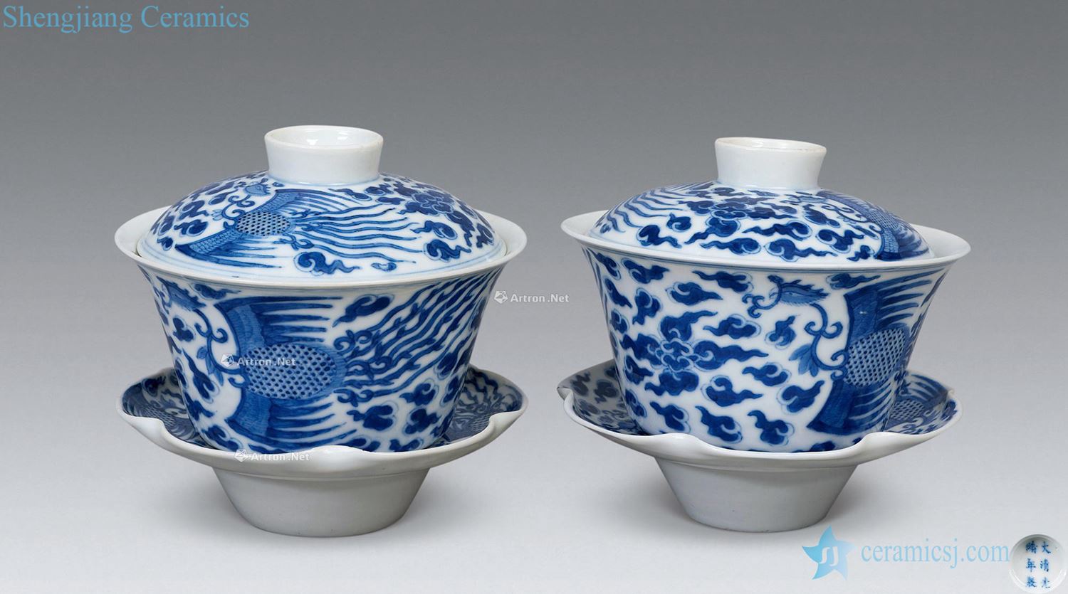 Qing guangxu Blue and white YunFeng grain handless small (2 sets)