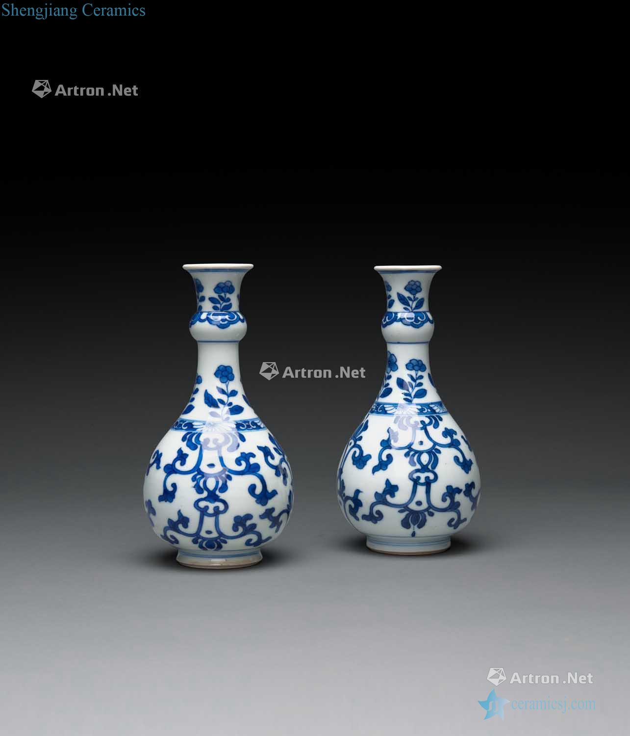 The qing emperor kangxi porcelain bottles of garlic A pair of