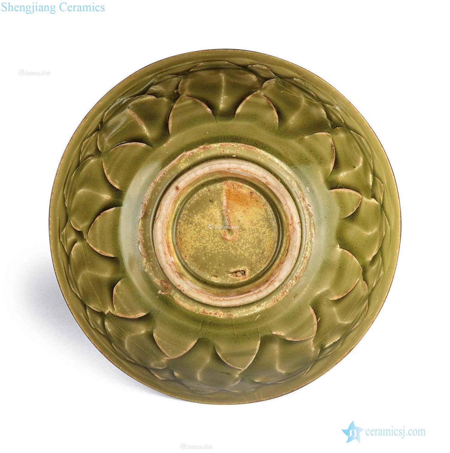 Northern song dynasty Yao state green glazed carved lotus-shaped bowl lines