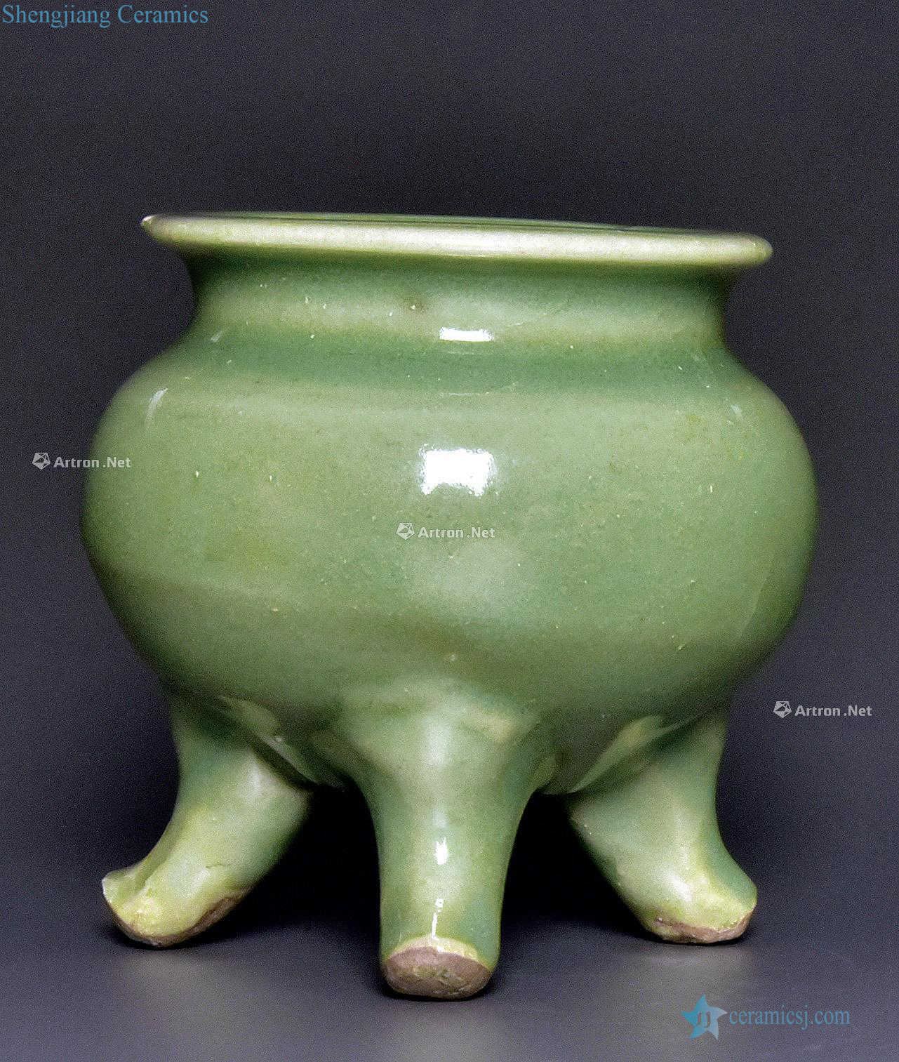 The yuan dynasty Longquan celadon glaze tripod censer