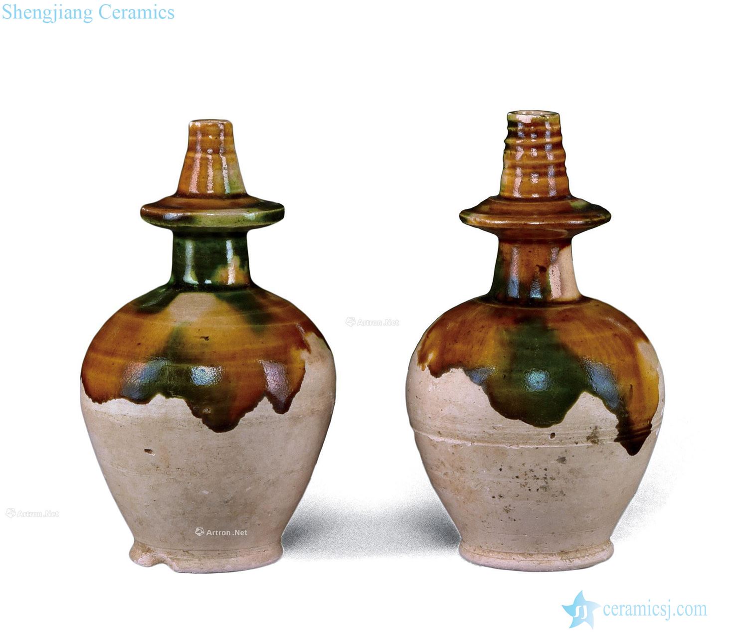 Tang three-color auspicious words bottle (a pair)