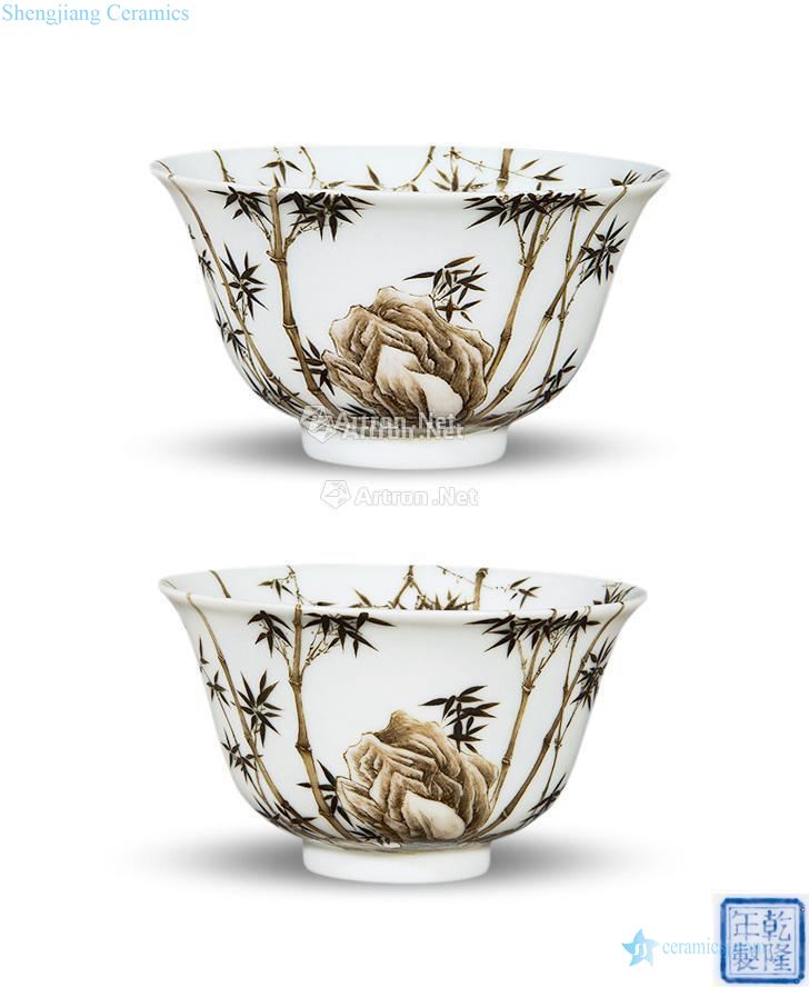 Qing qianlong Color ink bamboo branch lines cup (a)
