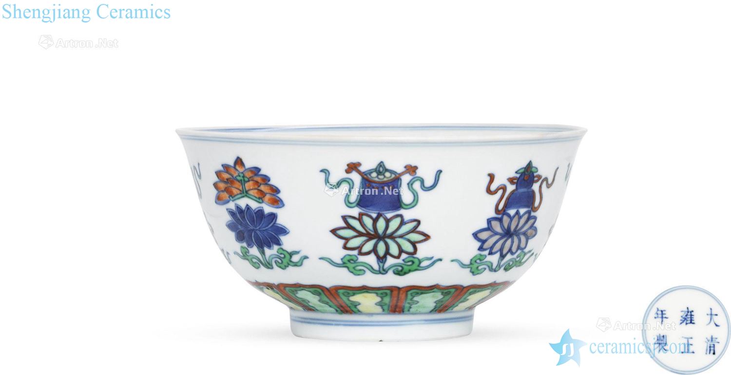 Qing yongzheng bucket color lotus eight auspicious green-splashed bowls