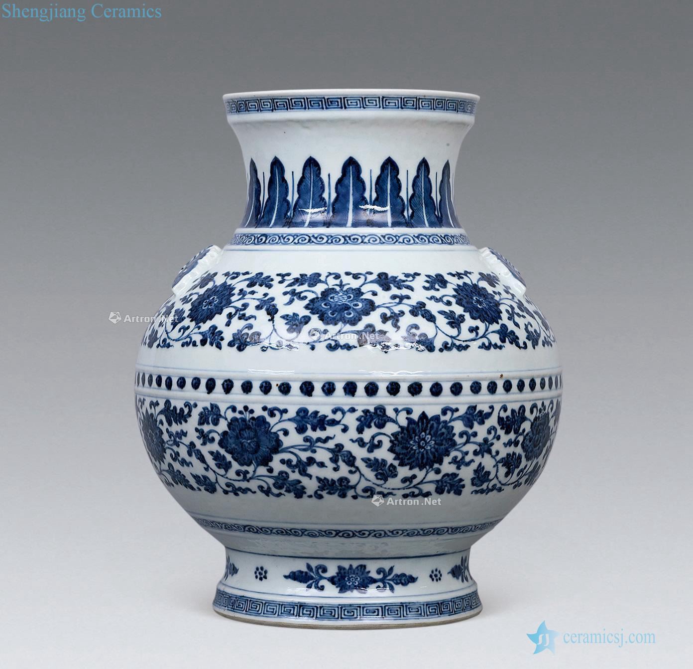 Qing qianlong Blue and white flowers butterfly ears