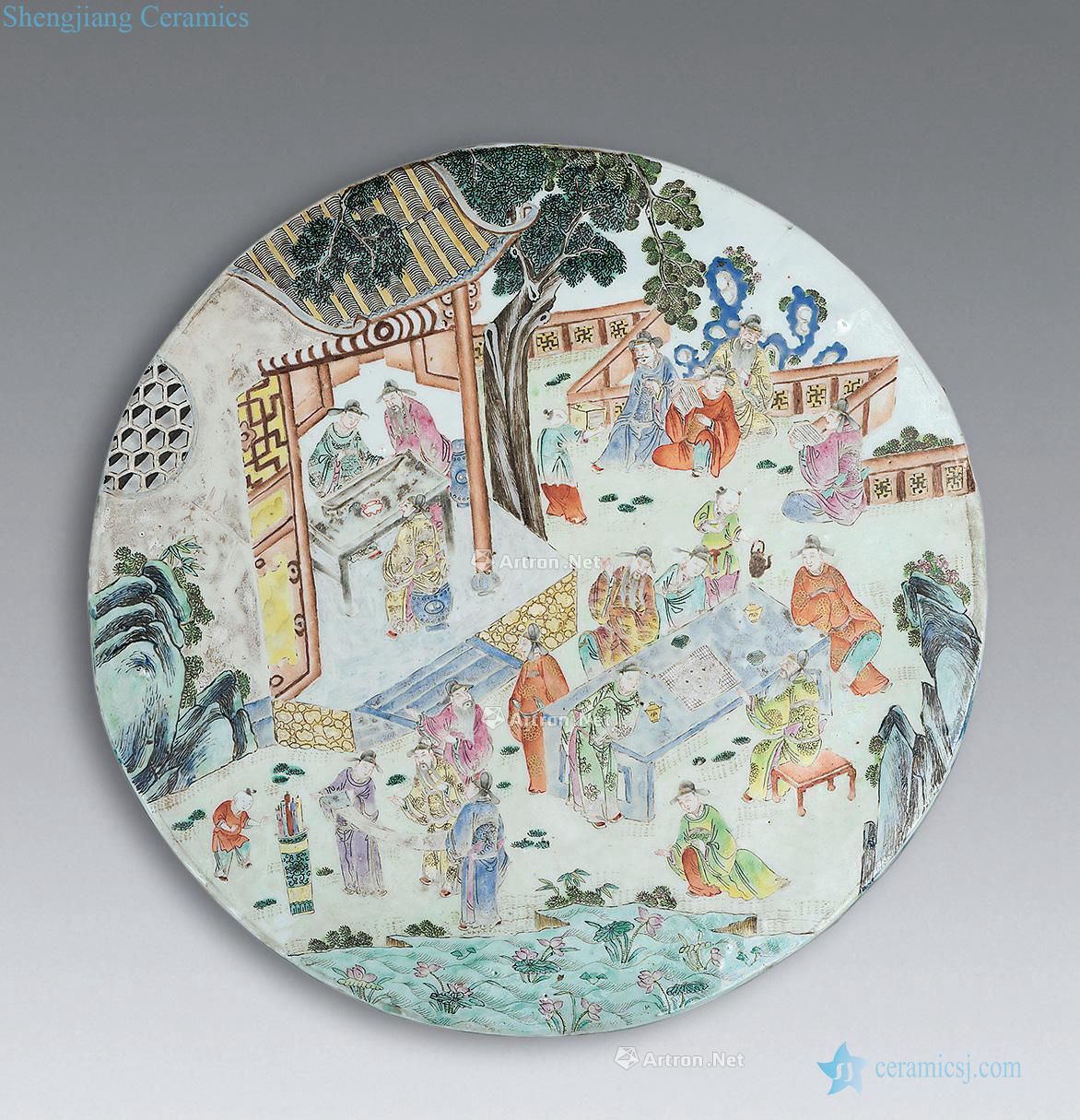 Mid qing pastel character unique romance round porcelain plate