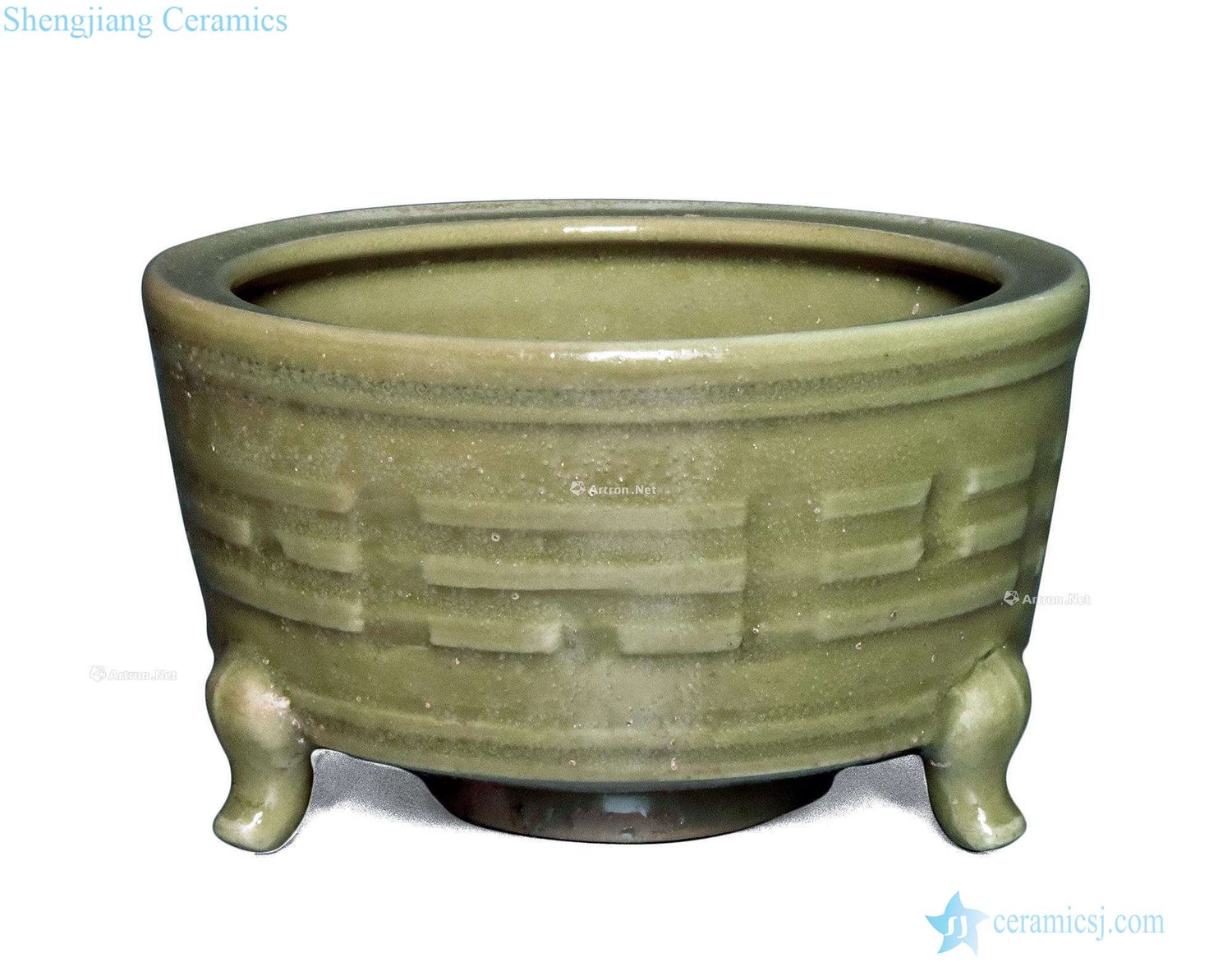 The yuan dynasty Longquan celadon green yellow glaze gossip incense burner