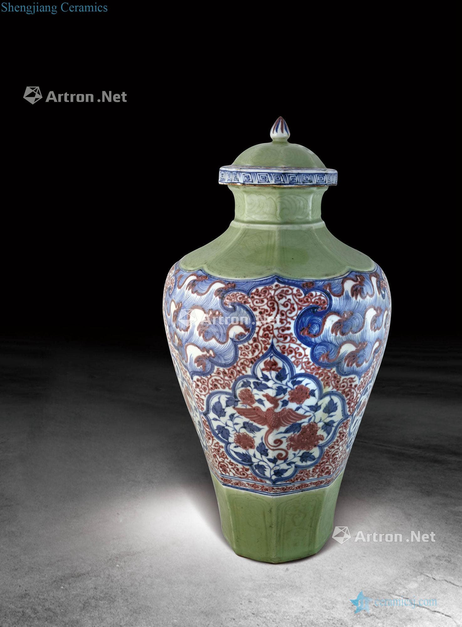 Ming Longquan glaze porcelain youligong grain eight ridge capping