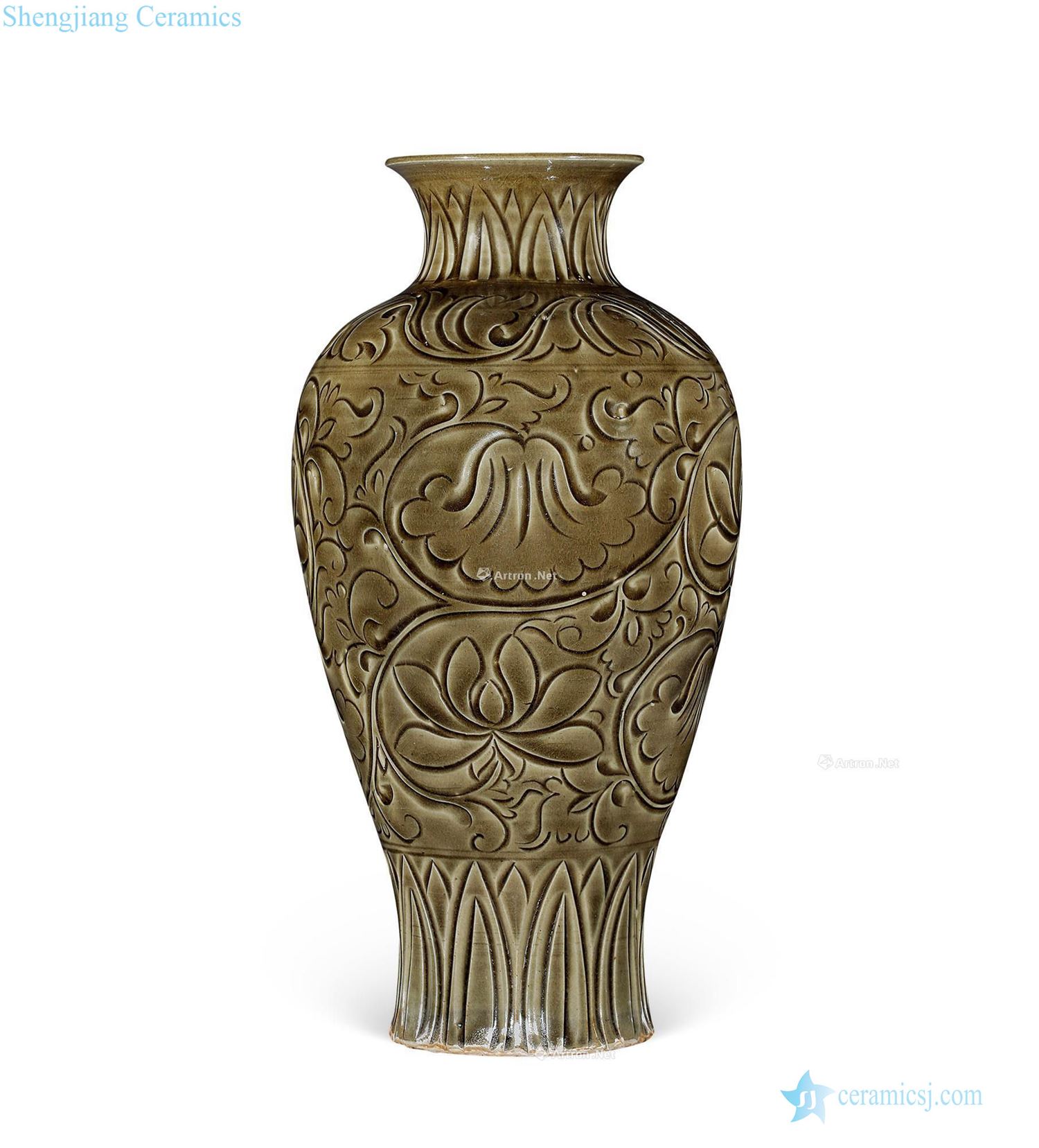 Northern song dynasty Yao state kiln carved lotus pattern goddess of mercy bottle