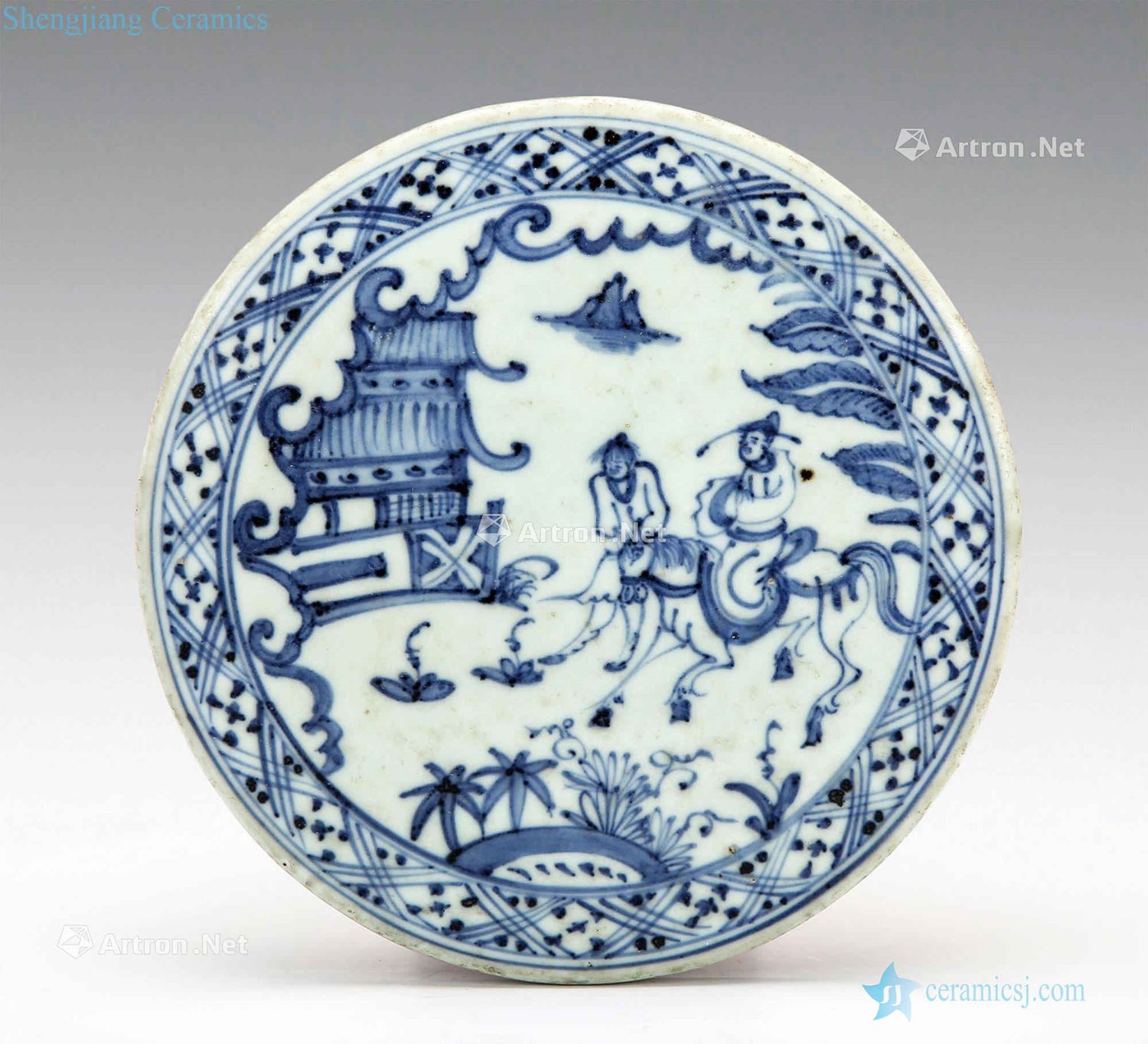 Ming A castle in the blue and white grain porcelain plate characters