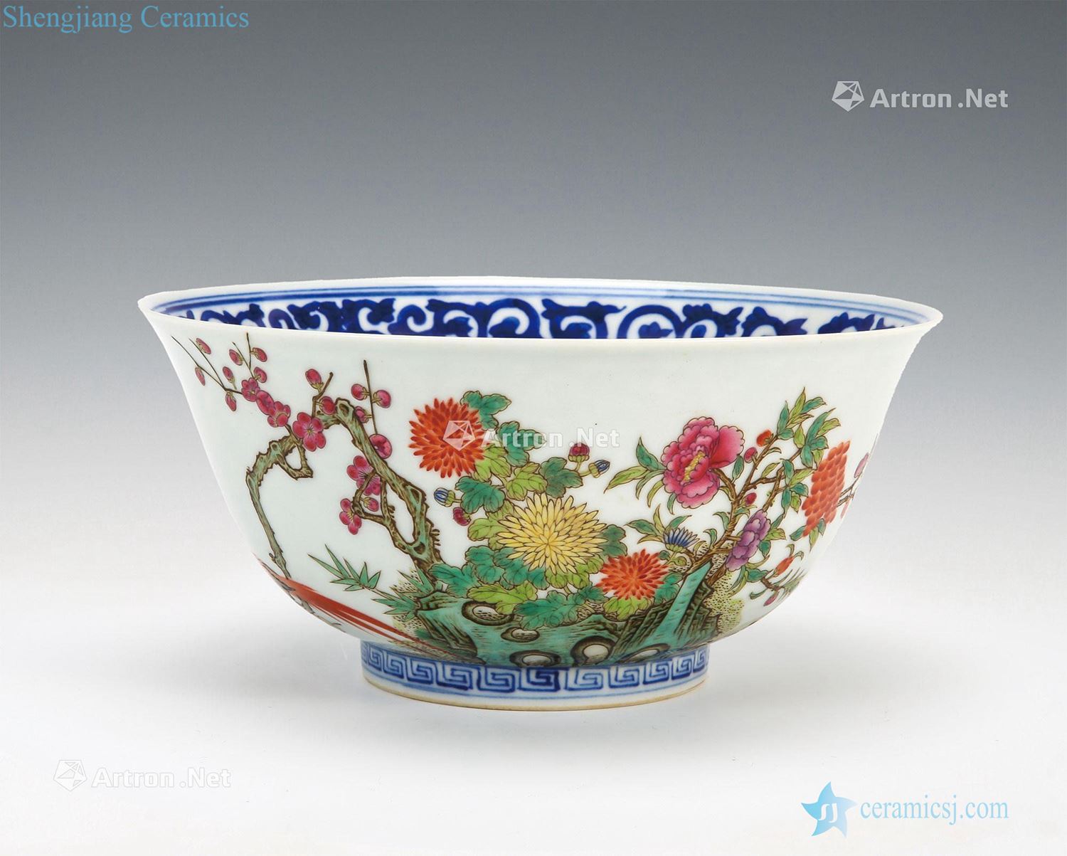 Qing xuantong inside outside blue powder enamel green-splashed bowls