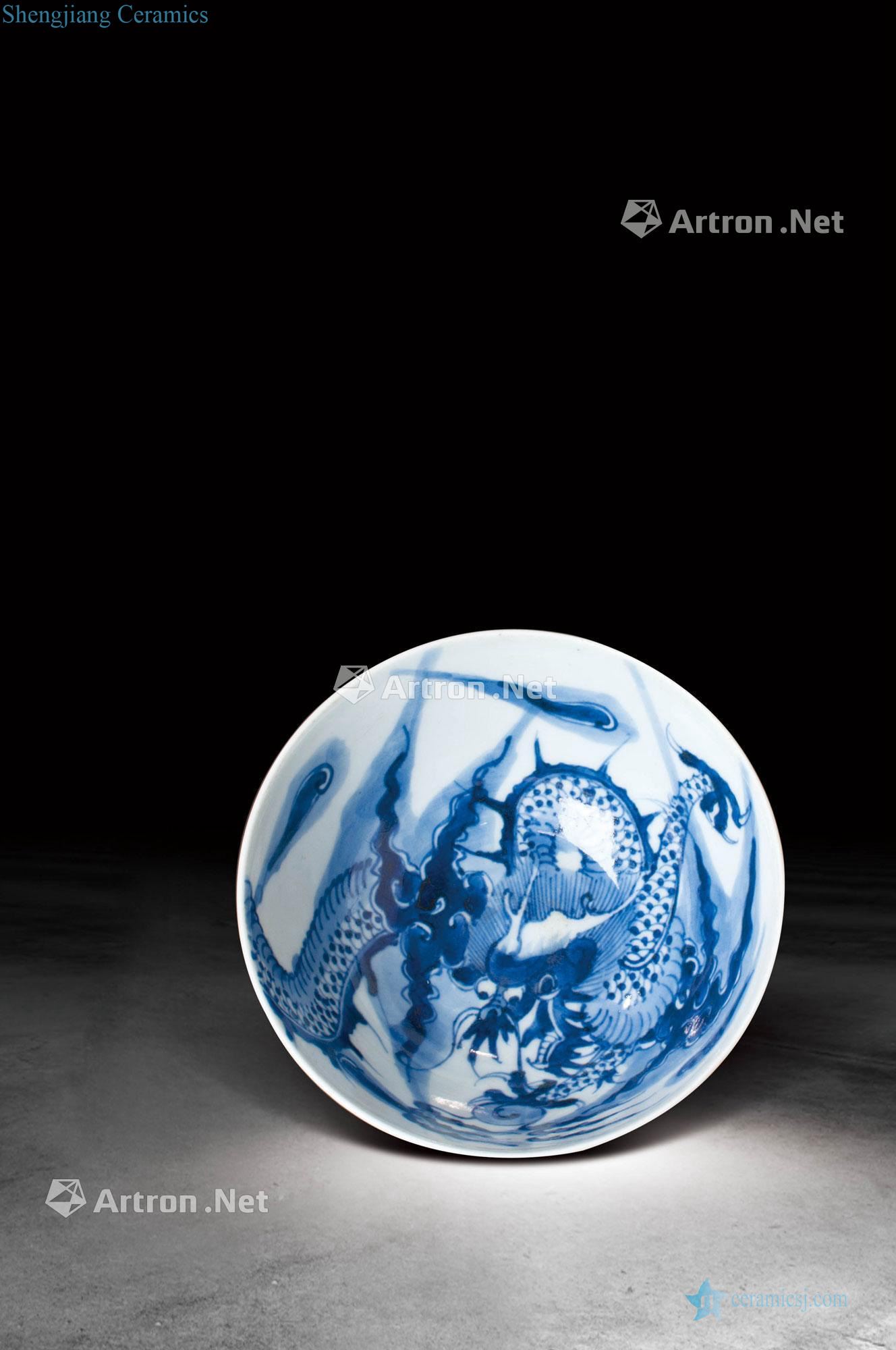 The qing emperor kangxi Blue and white dragon bowl wall