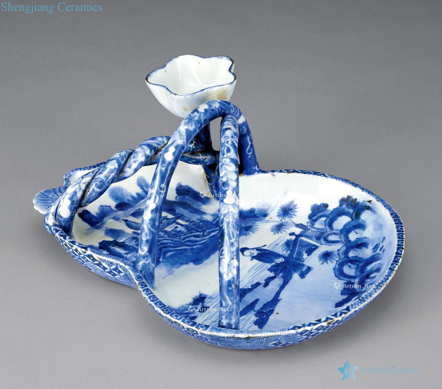 qing Blue and white landscape girder plate characters