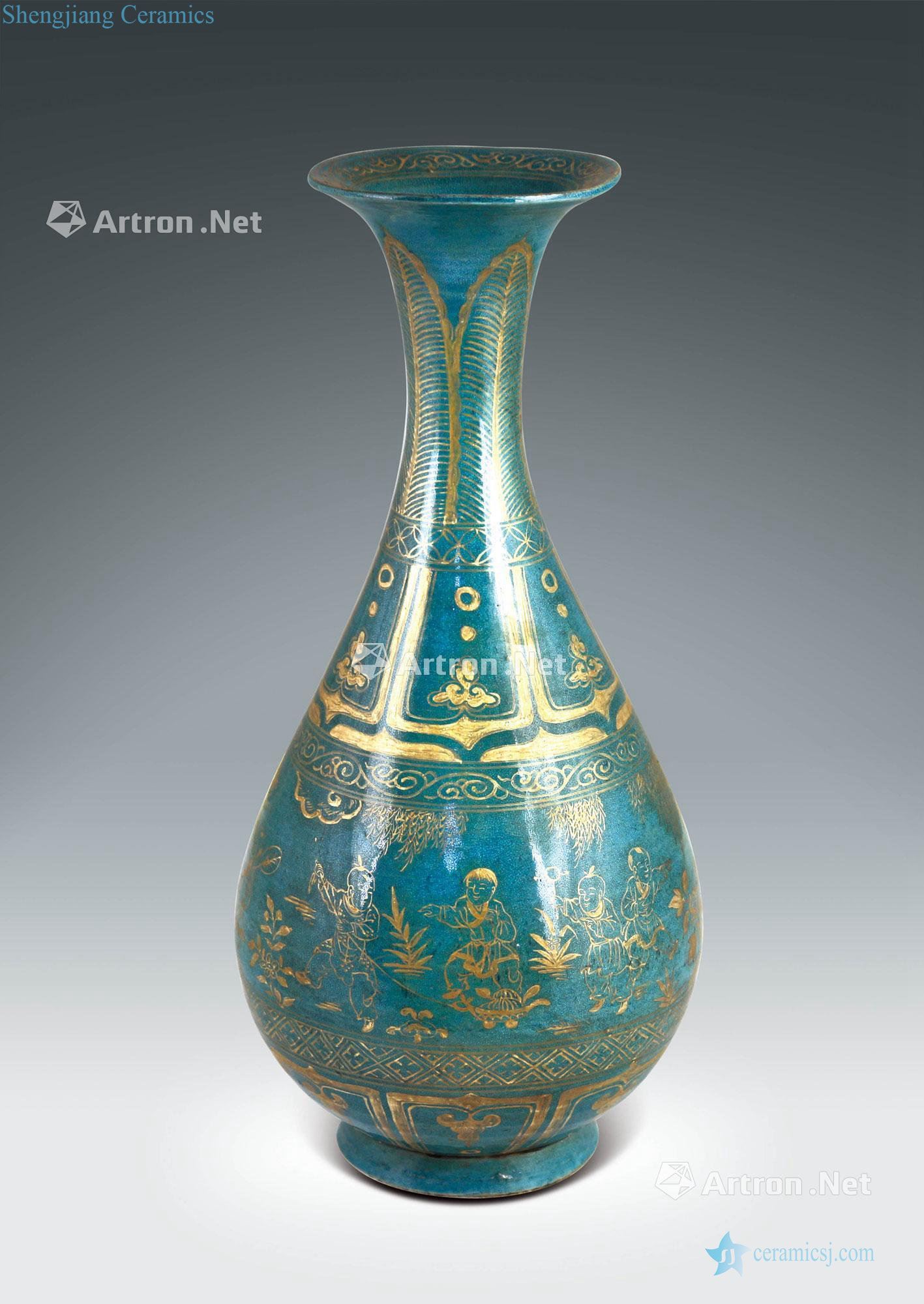 Bright blue glaze colour YingXiWen okho spring bottle