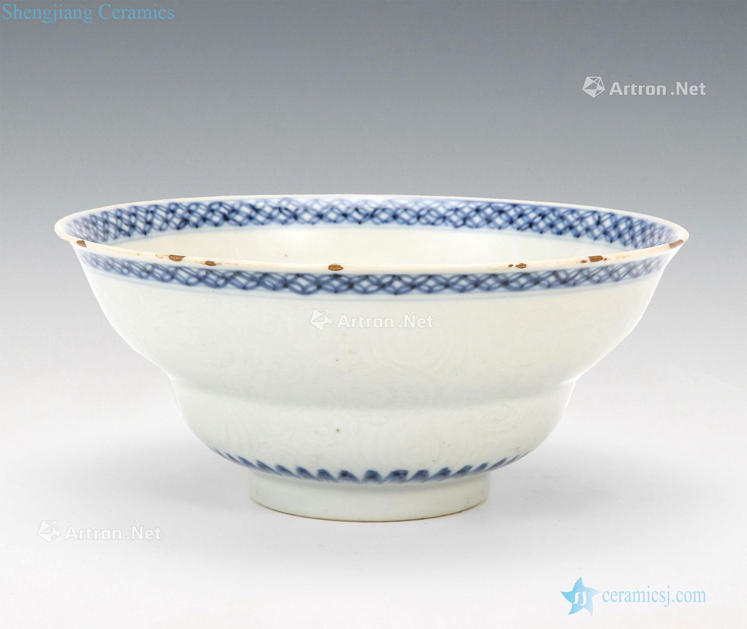 qing Blue and white bouquets of dark moment waist bowl