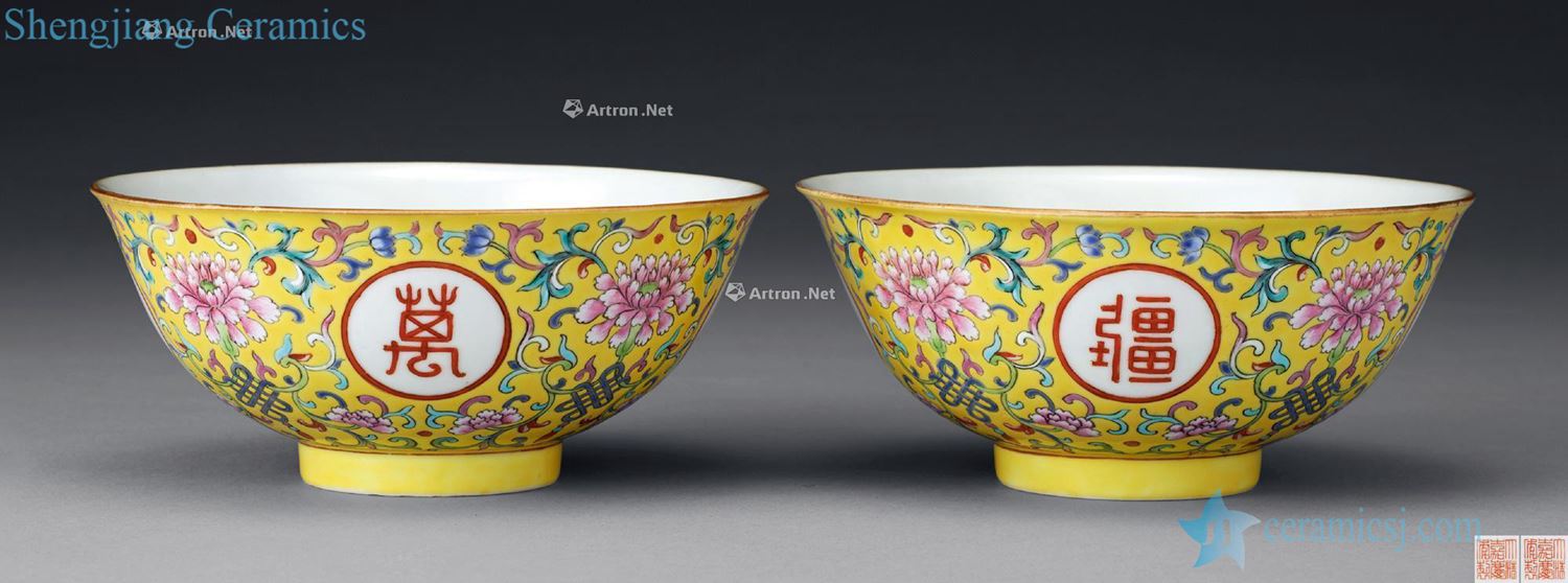 Qing jiaqing Yellow glaze enamel bound branch grain flower flowers without strong palace bowl (a)