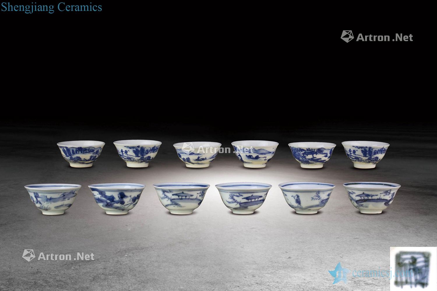 qing Blue and white landscape pattern small cup (twelve)