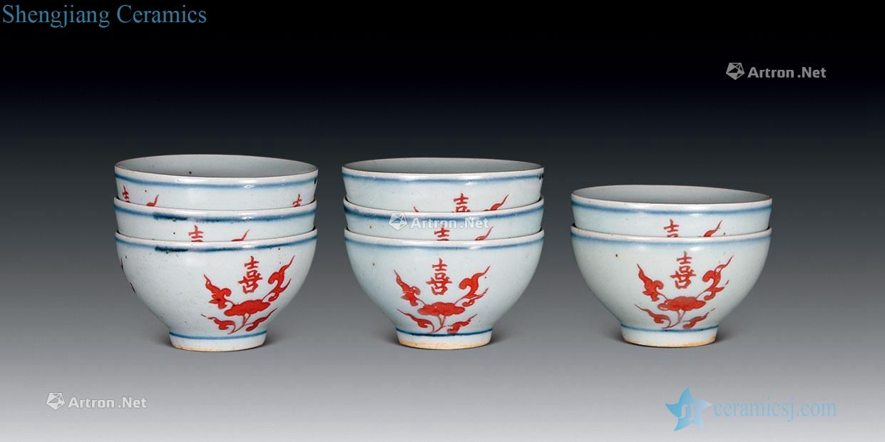 In the qing dynasty Blue and white youligong happy character cup (8)