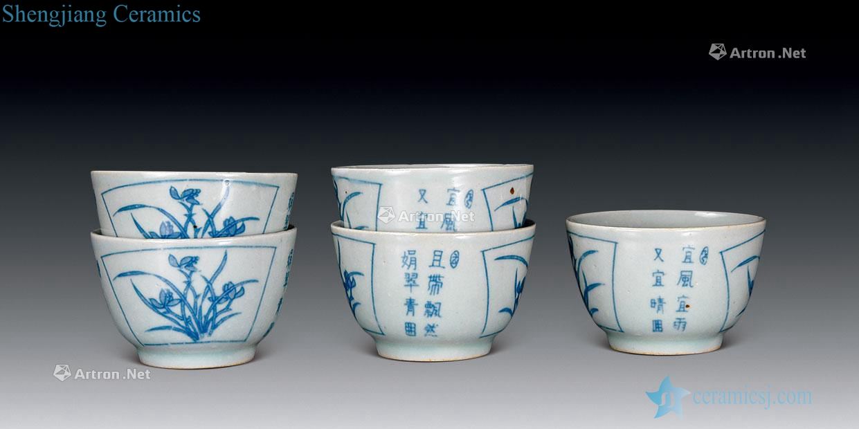 In the qing dynasty Blue verse medallion orchid cup (5)