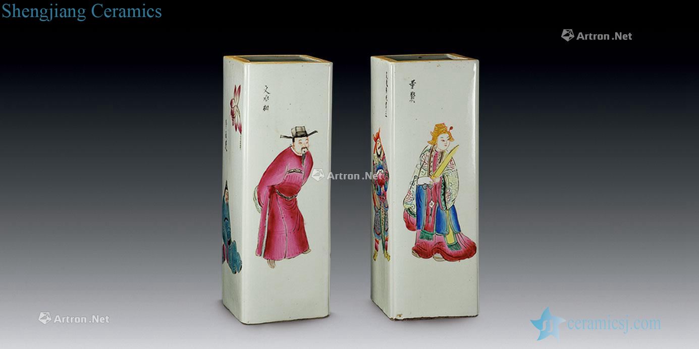 In the qing dynasty rectangle pastel character cap tube (a)