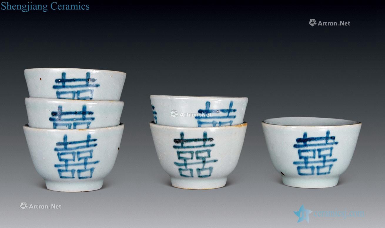In the qing dynasty Blue and white double happiness cup (6)