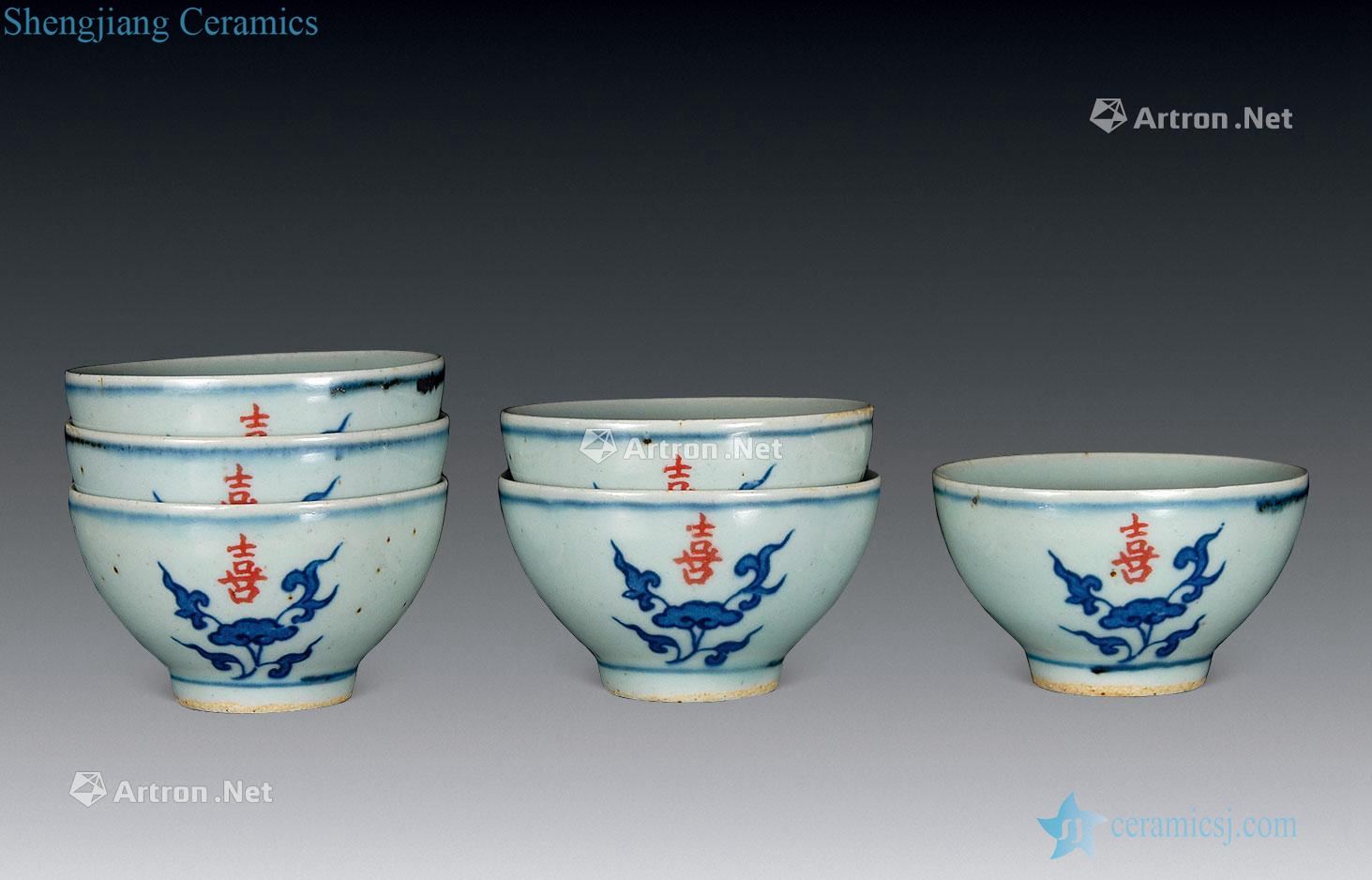 In the qing dynasty Blue and white youligong happy character cup (6)