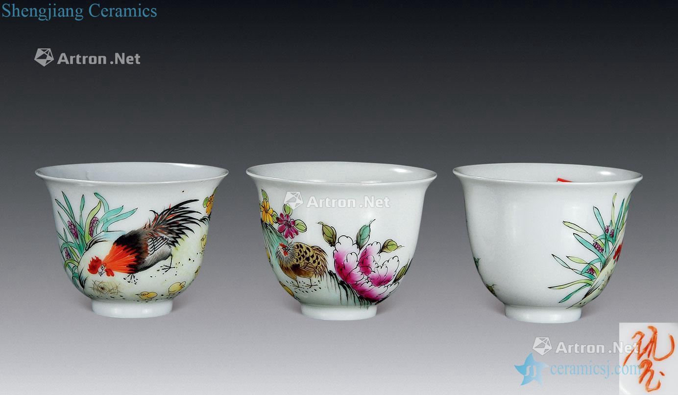 Thin foetus enamel cup (3) spend time in the qing dynasty