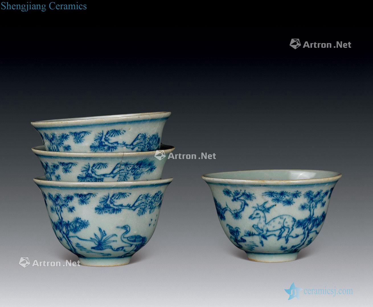 In the qing dynasty Blue and white crane deer with spring figure (4)