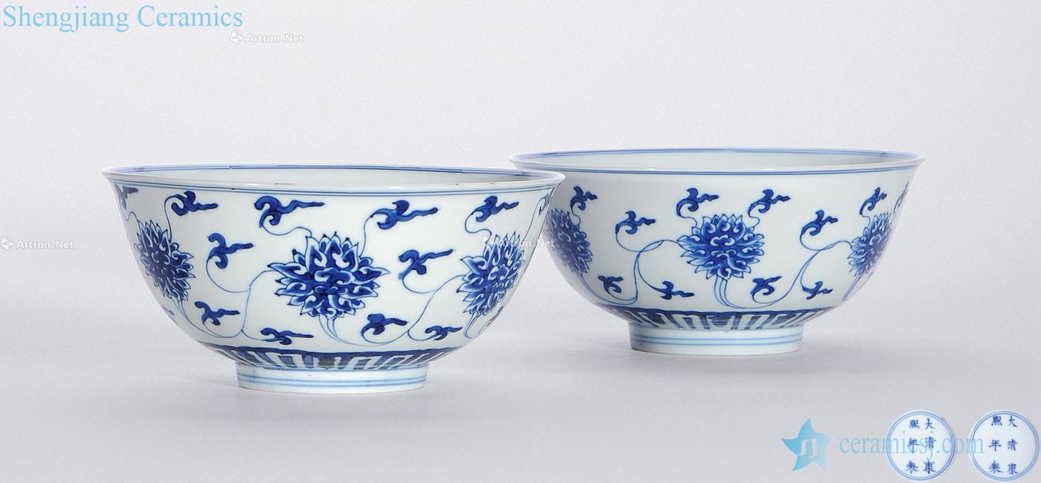 The qing emperor kangxi Blue and white tie up branch lotus green-splashed bowls (a)