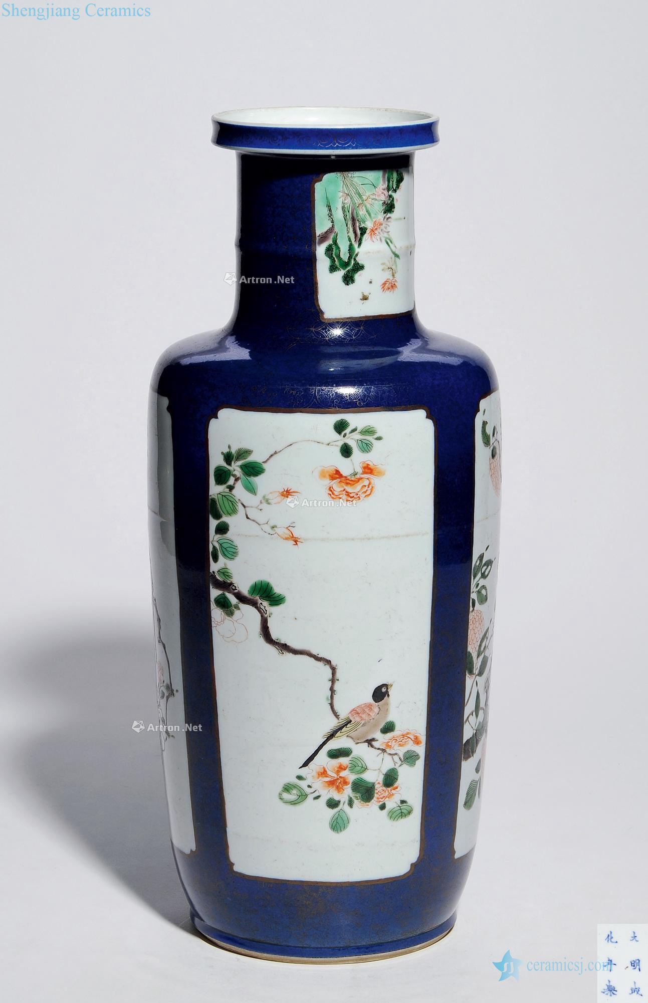 The qing emperor kangxi colorful paint lines were bottles with blue medallion and flowers and birds