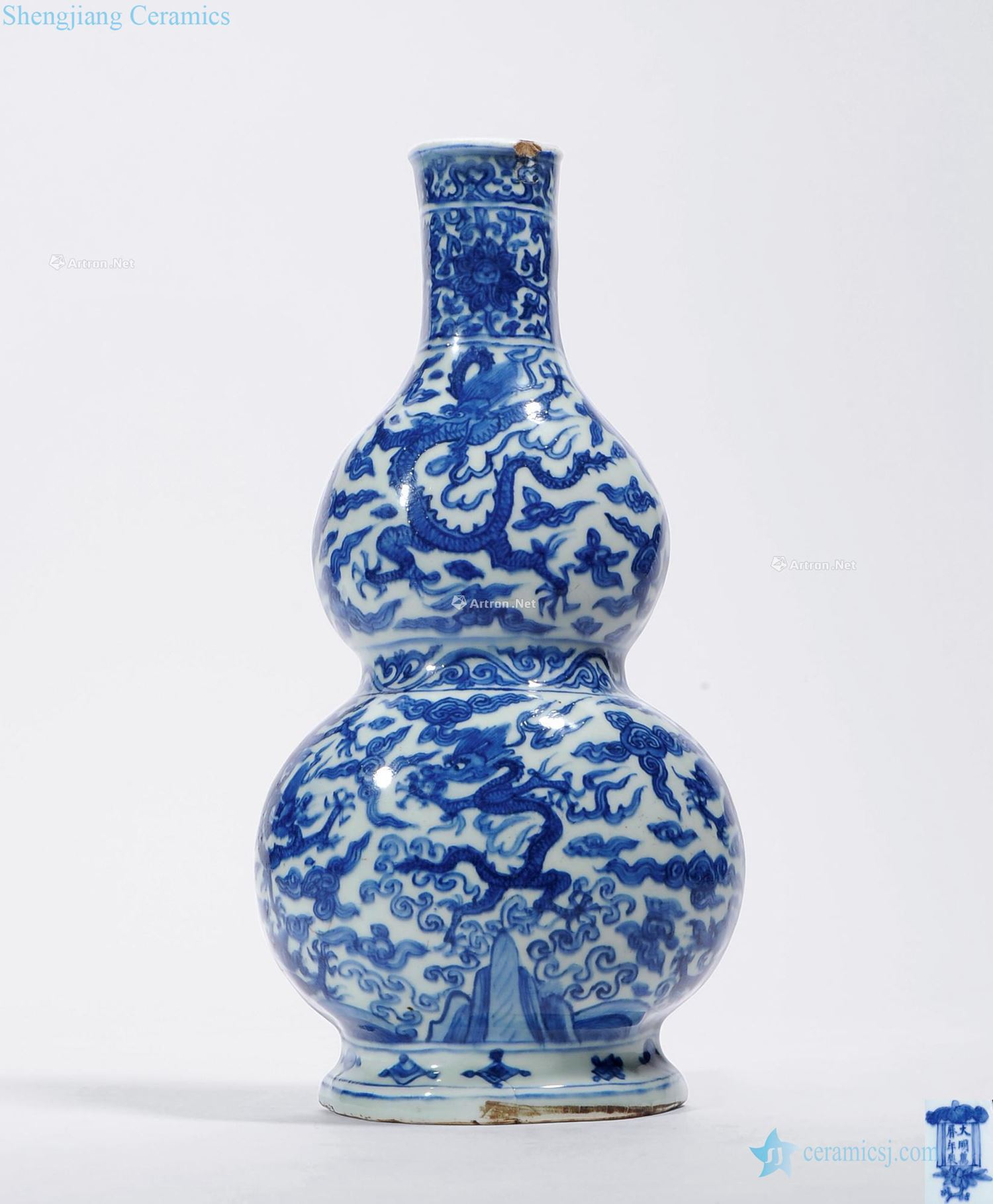 Ming wanli Blue sea dragon bottle gourd shape wall