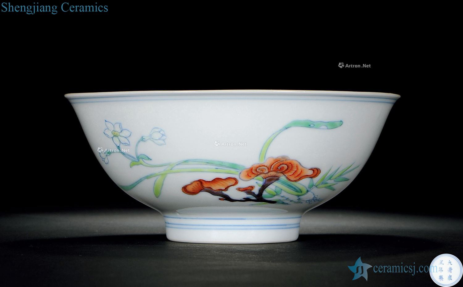 Qing yongzheng bucket color narcissus ganoderma lucidum green-splashed bowls