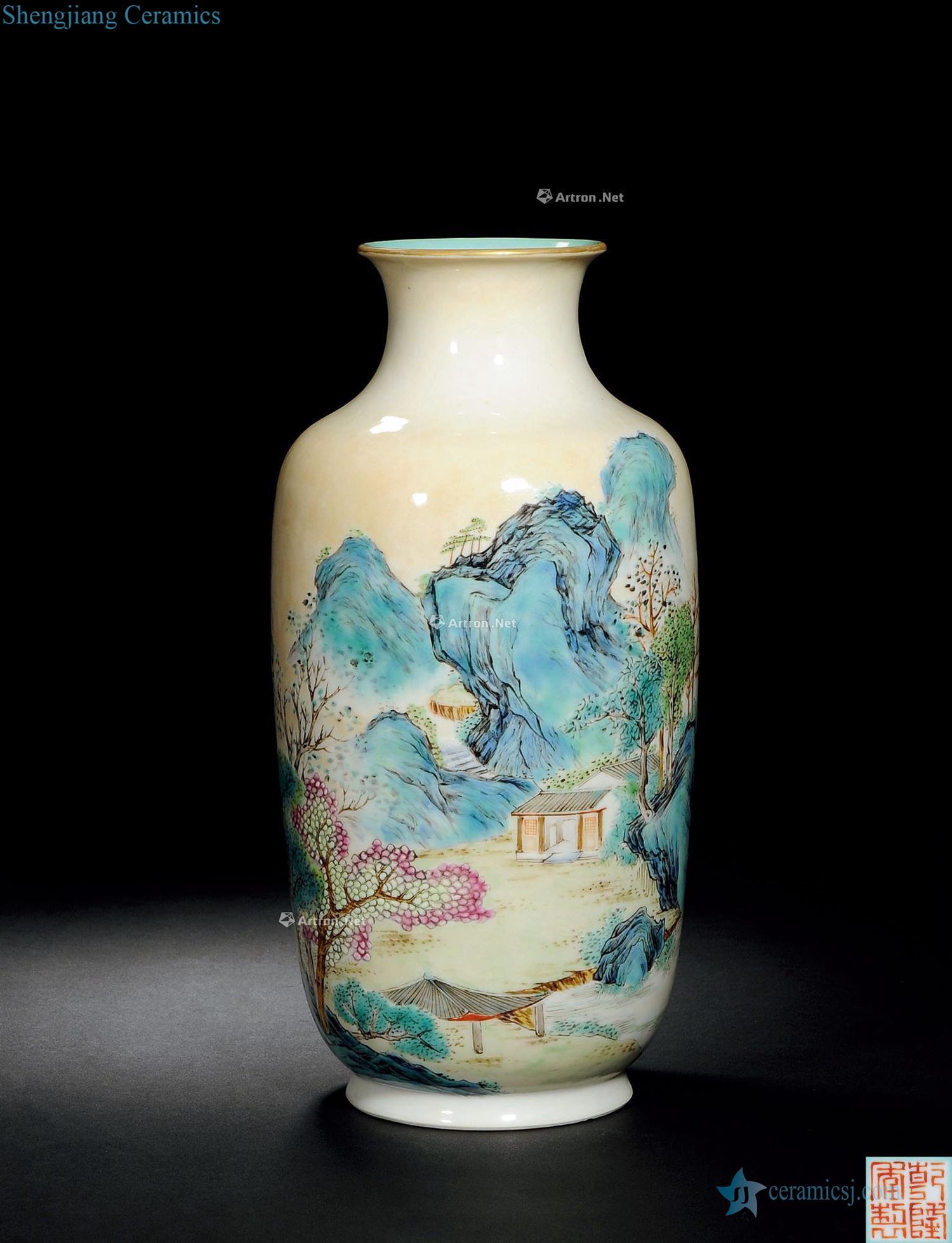 Qing qianlong cream-colored powder enamel on jingshan water lines lantern