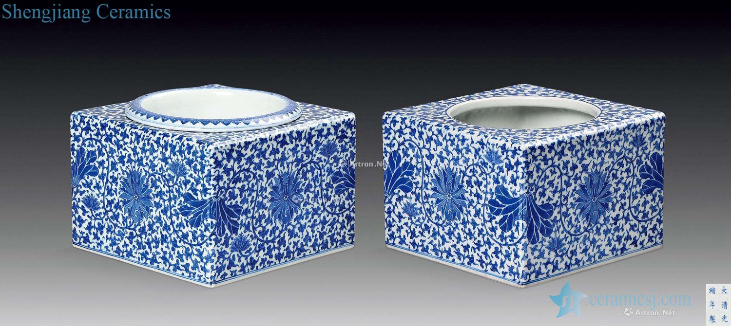 Qing guangxu Blue and white tie up bowl lotus flower grain square temperature (a)