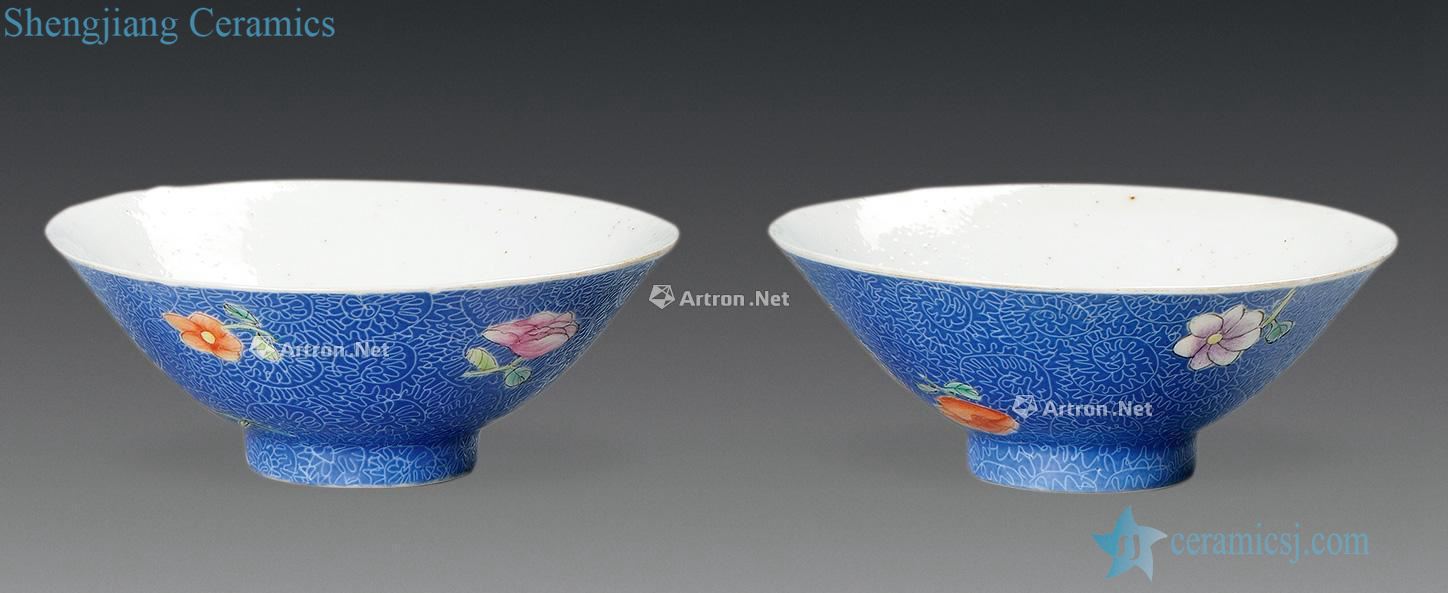 Qing to rolling way pastel blue flower tattoo dai li type small bowl (a)