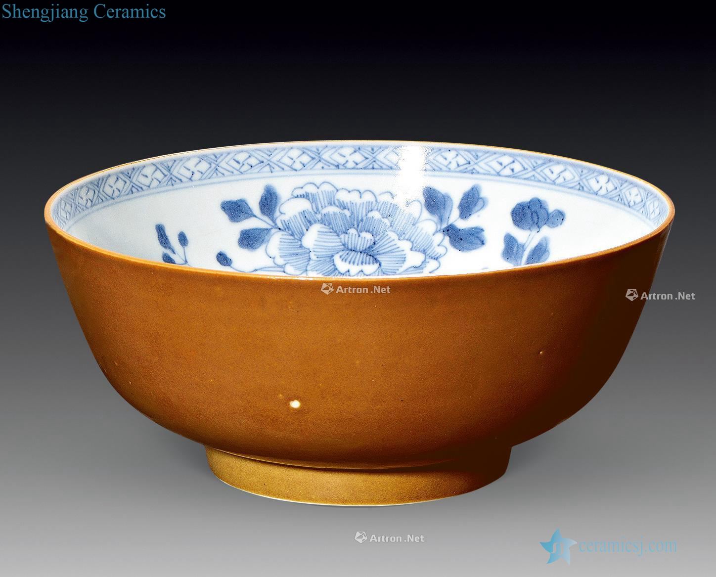 Ming sauce glaze blue and white flowers green-splashed bowls