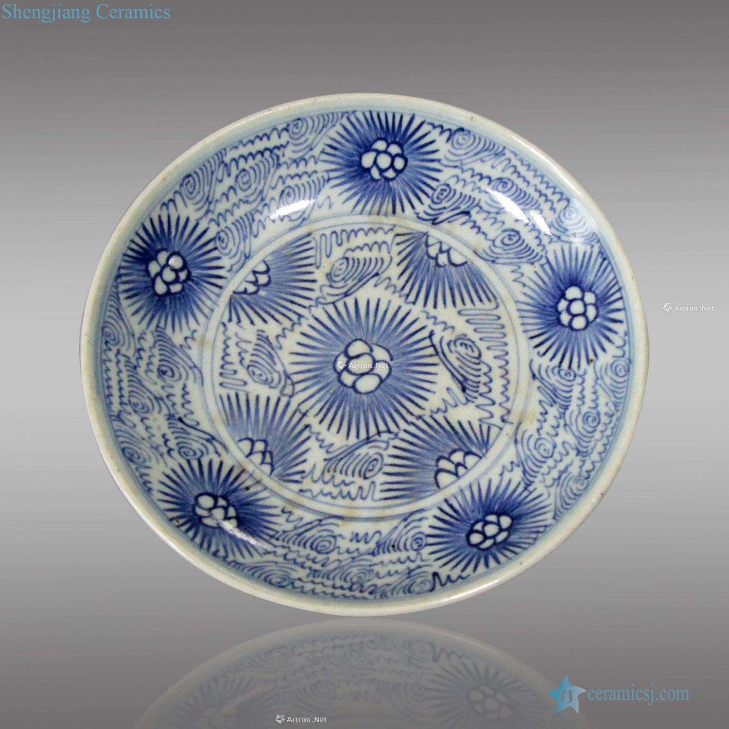 In late qing Blue and white tie up flower tray