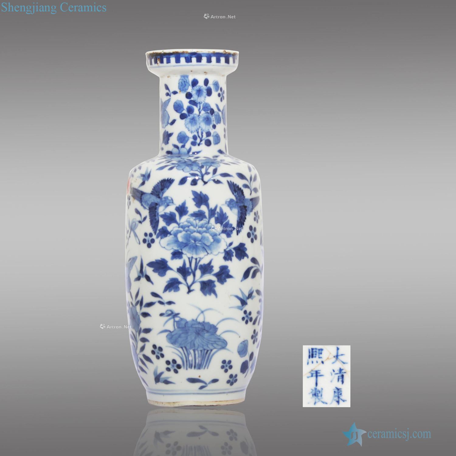 qing Blue and white flower on grain wooden stick