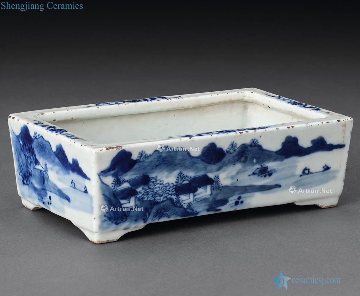 qing Blue and white landscape pattern narcissus basin