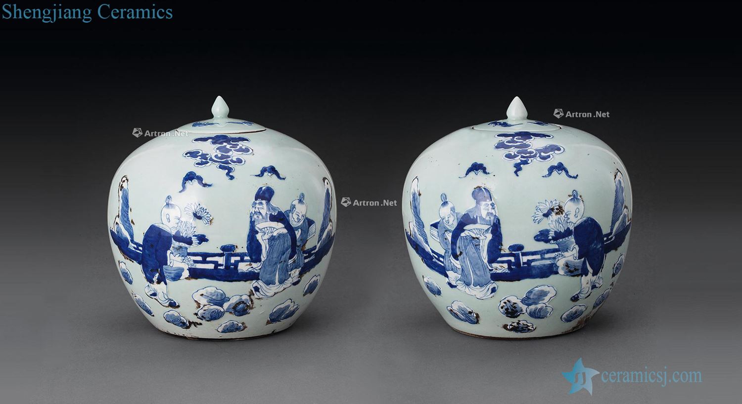 qing Holly glaze character story lines to wax gourd cover tank (a)