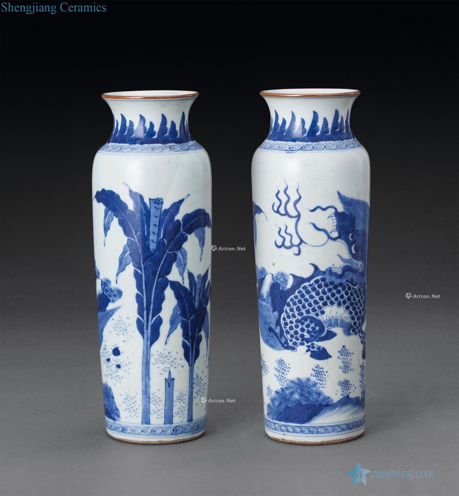 Qing shunzhi Blue and white unicorn in grain bucket bottle (a)