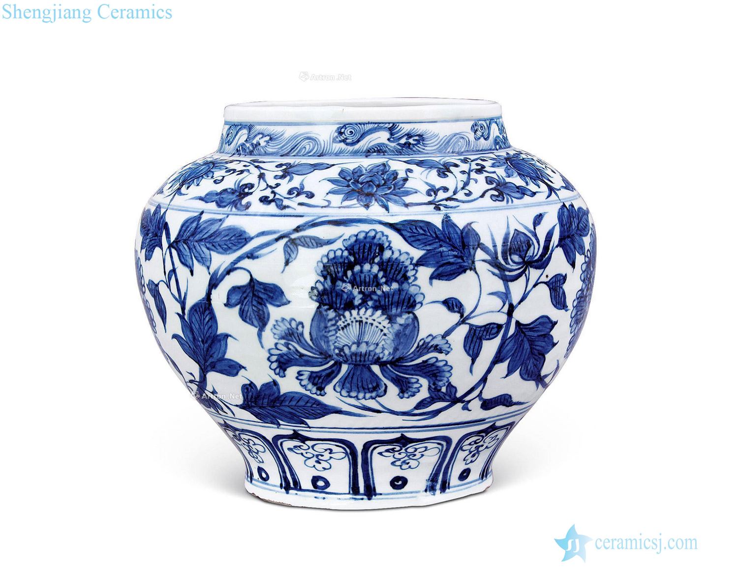 yuan Blue and white flower grain tank