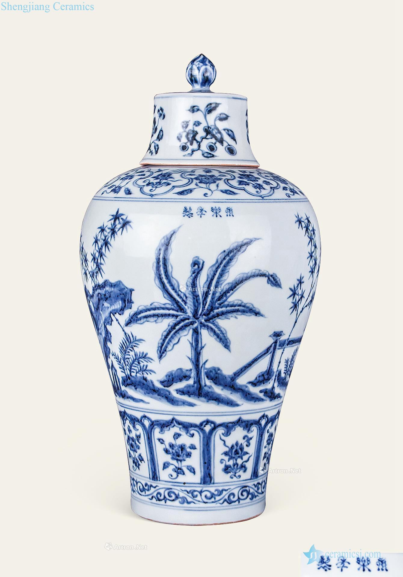 Ming Blue and white flower grain mei bottle