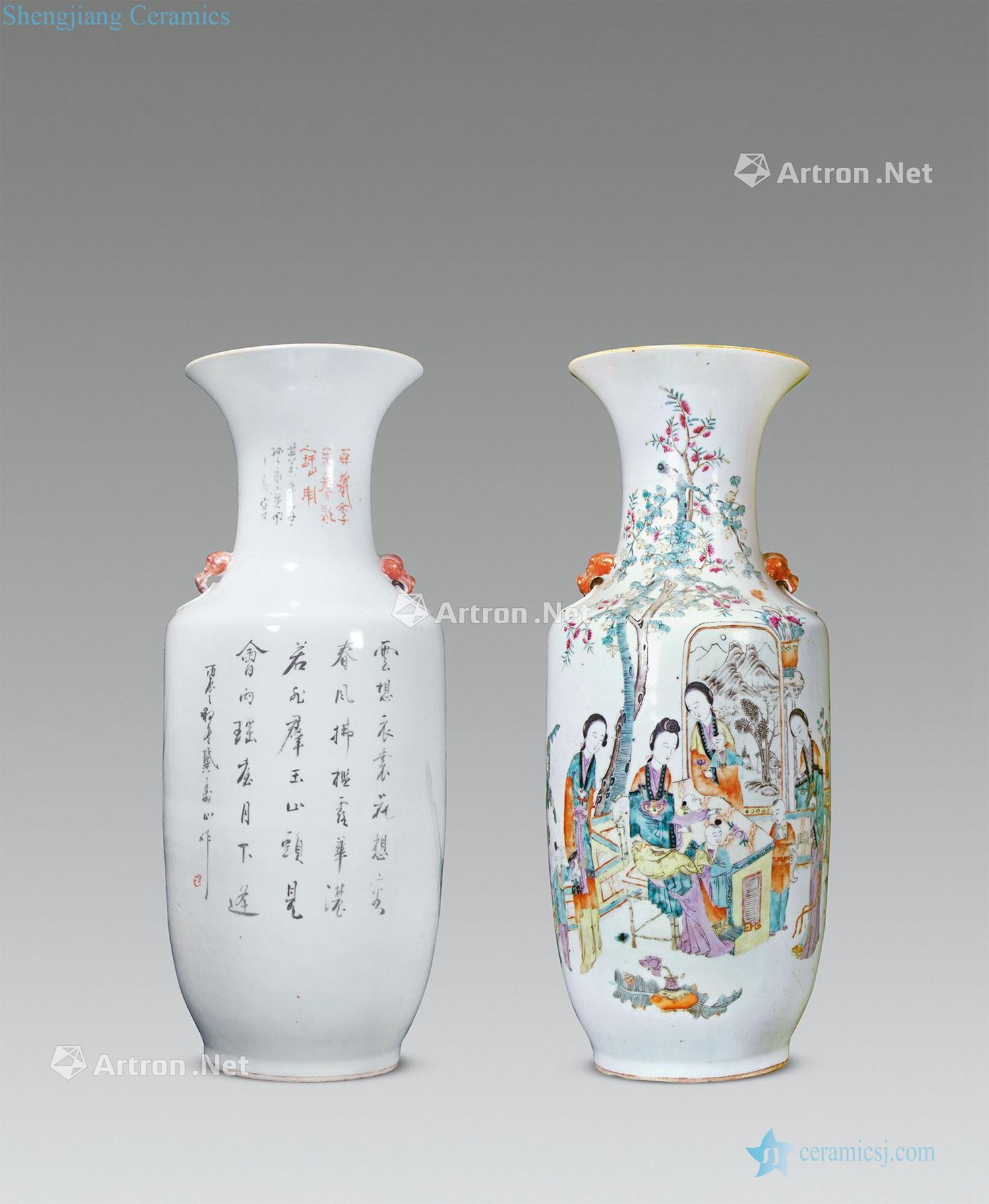 Qing guangxu 300 famille rose beauty figure bottles