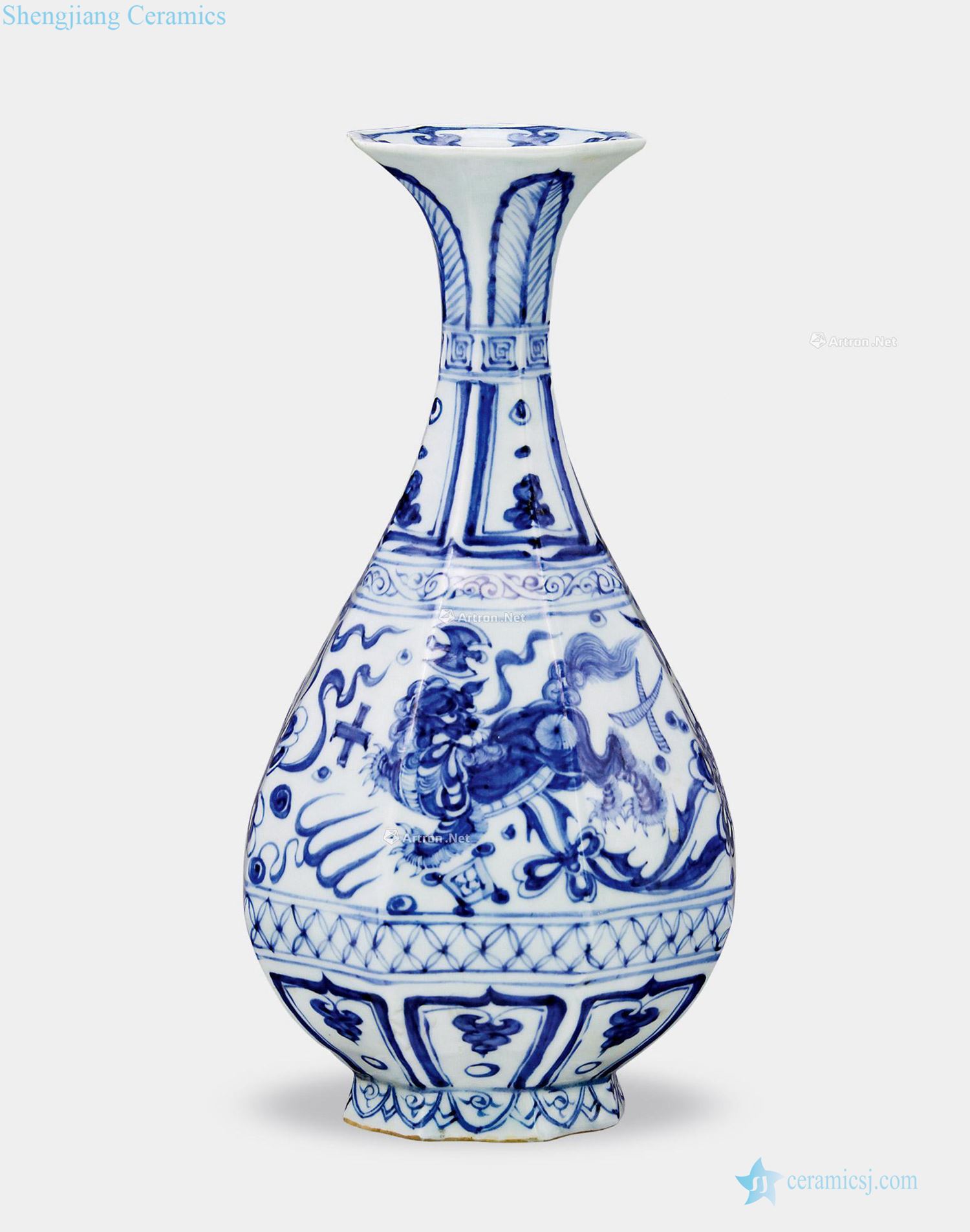 yuan Blue and white kylin grain hexagonal okho spring bottle